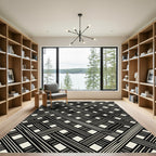 Black Cream Intersecting Lines Geometric Rug