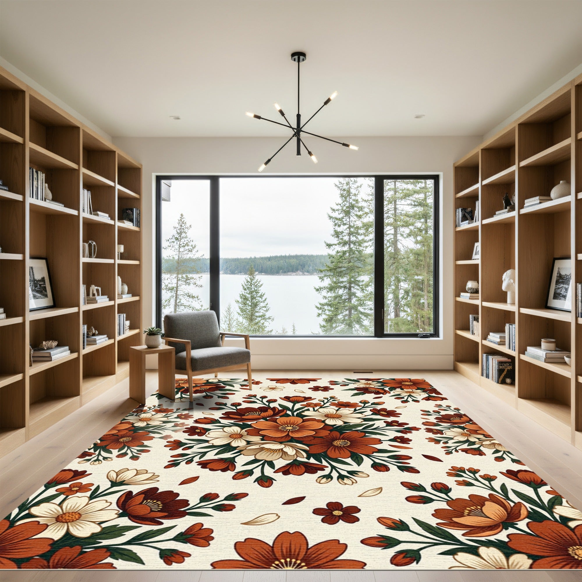 Autumnal Copper Floral Bouquet Arrangement Rug