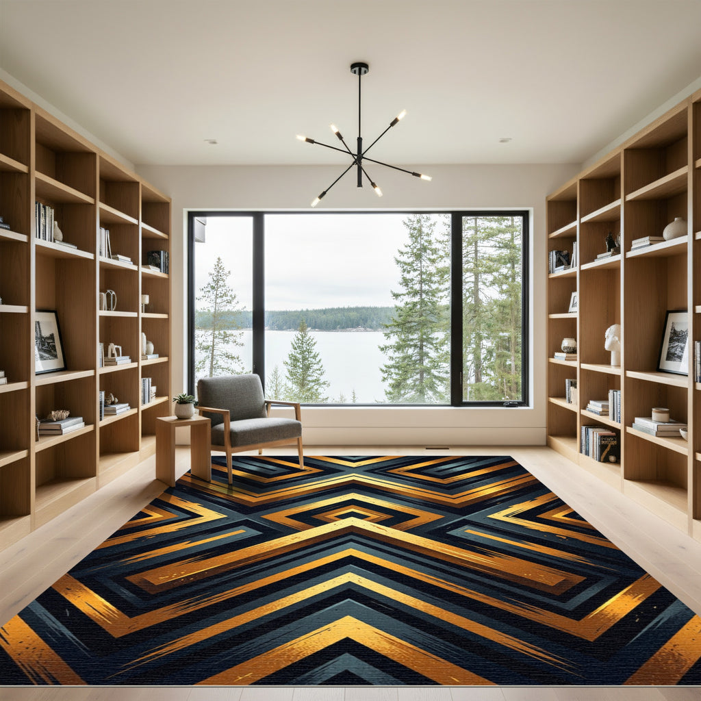 Bold Gold Geometric Abstract Rug