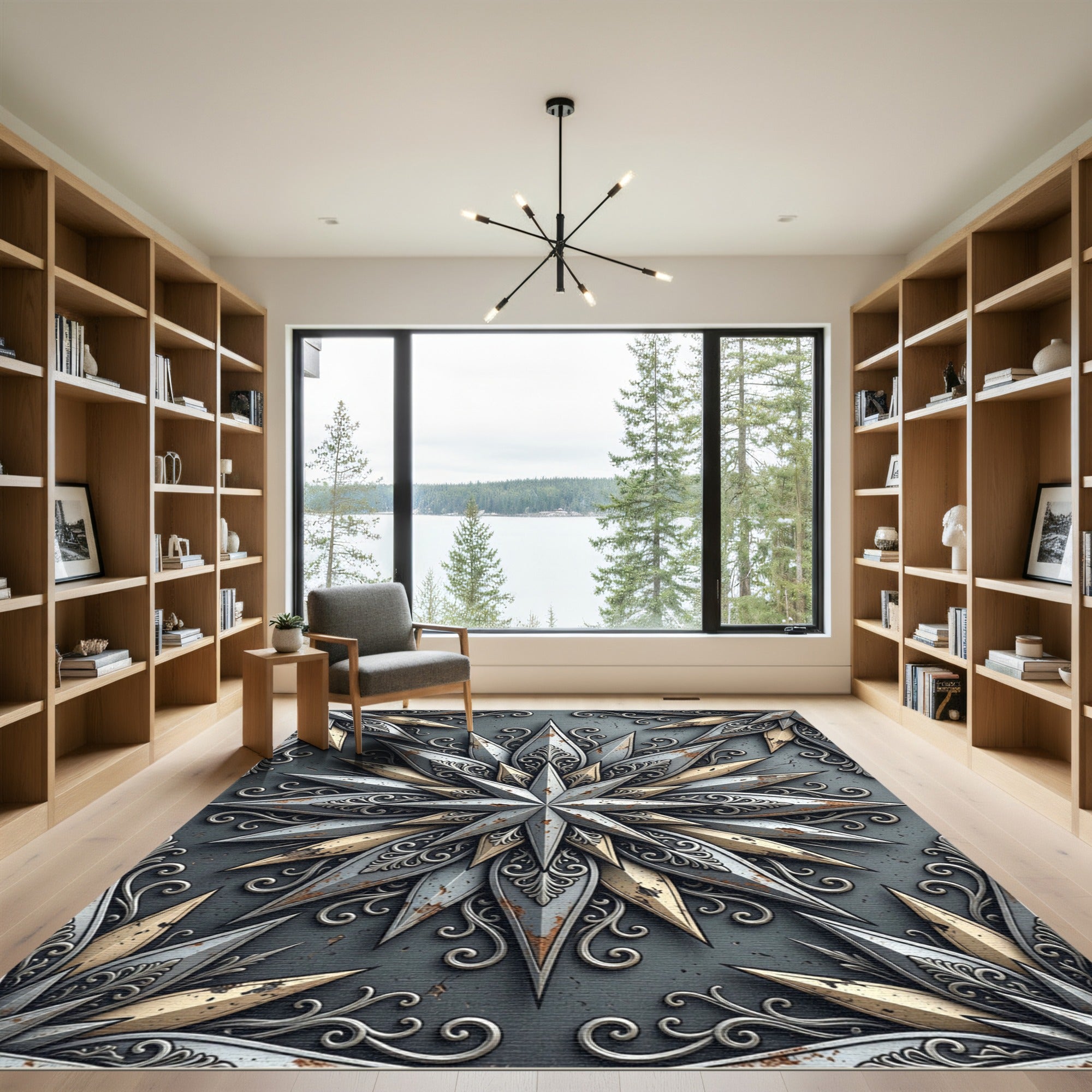 Metallic Grey Antiqued Star Medallion Rug