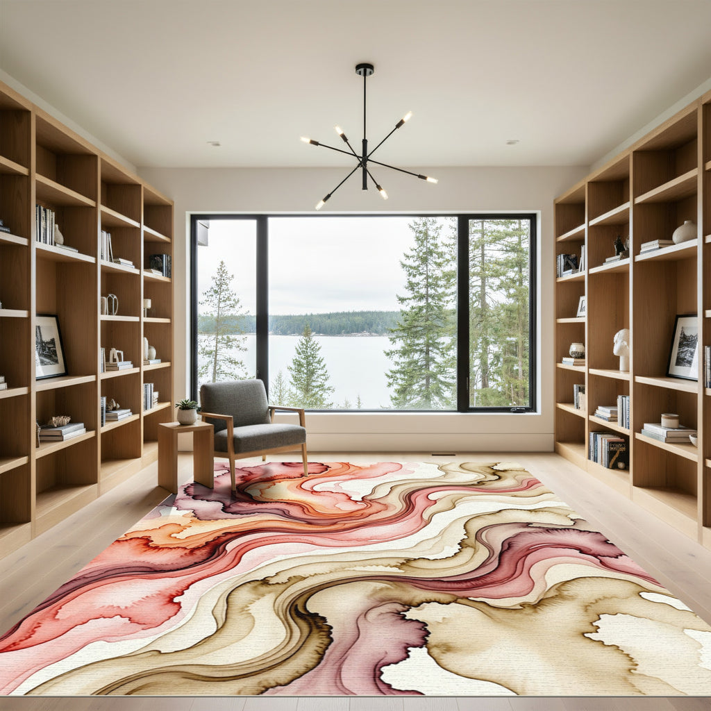 Crimson Caramel Swirl Marble Flow Rug