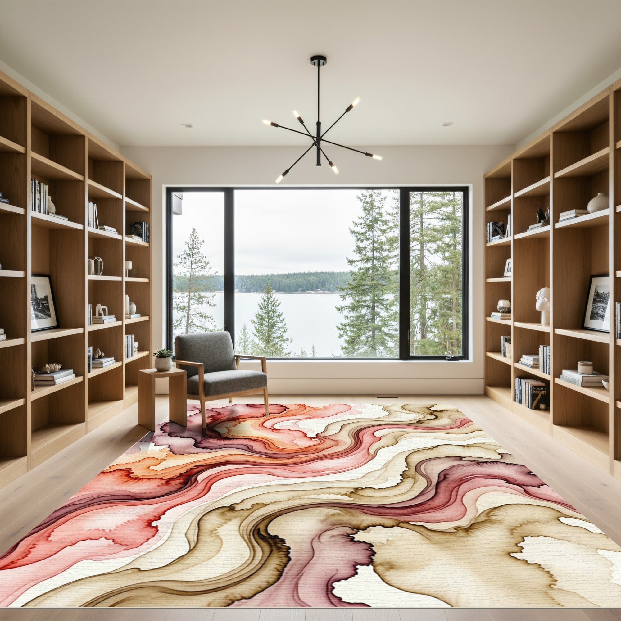 Crimson Caramel Swirl Marble Flow Rug