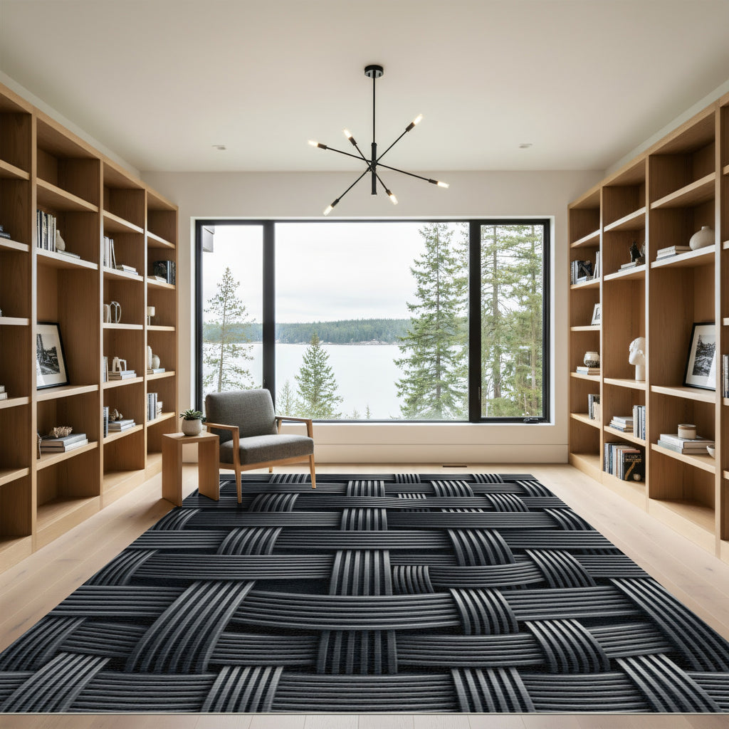 Dark Gray Woven Geometric Interlocked Texture Rug