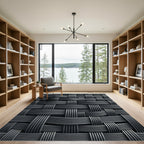 Dark Gray Woven Geometric Interlocked Texture Rug