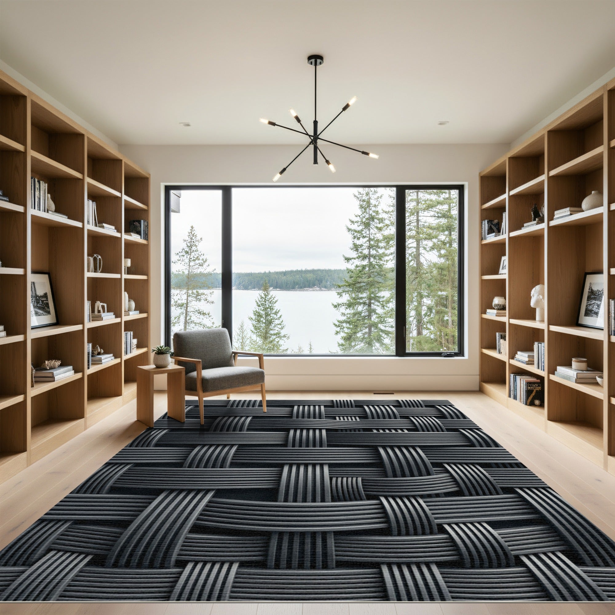 Dark Gray Woven Geometric Interlocked Texture Rug