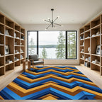 Modern Blue and Gold Chevron Zigzag Rug