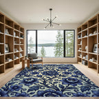 Deep Blue Vintage Floral Scroll Rug