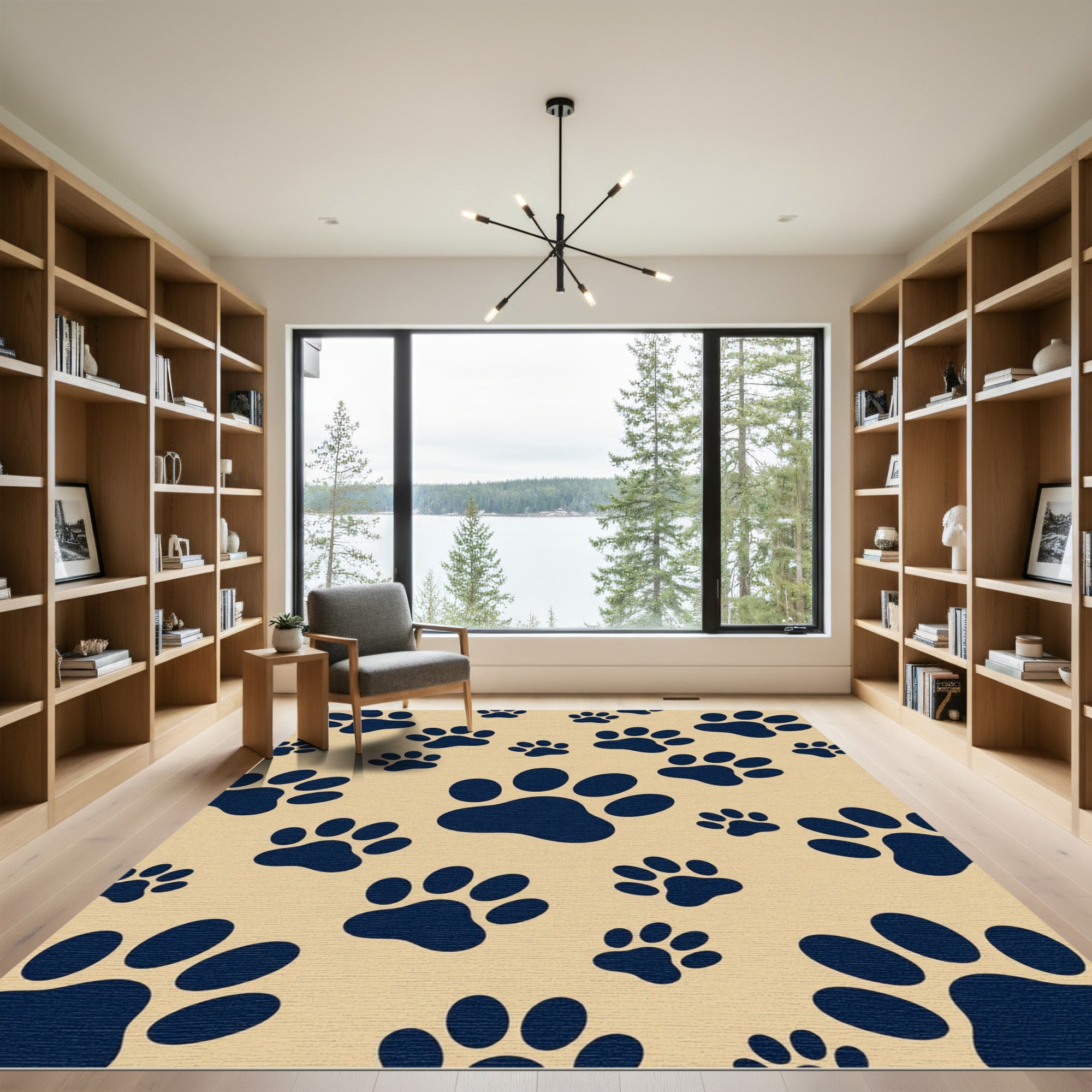 Navy Blue Playful Animal Paw Rug