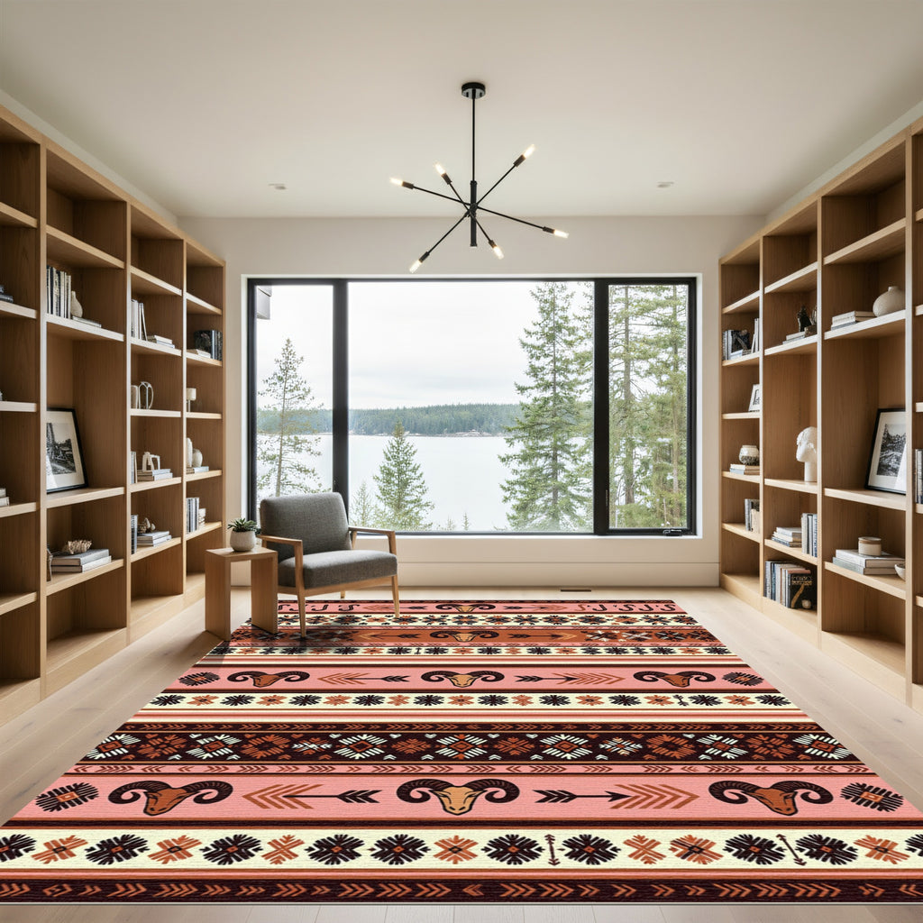 Earthy Ram Head Tribal Stripe Rug