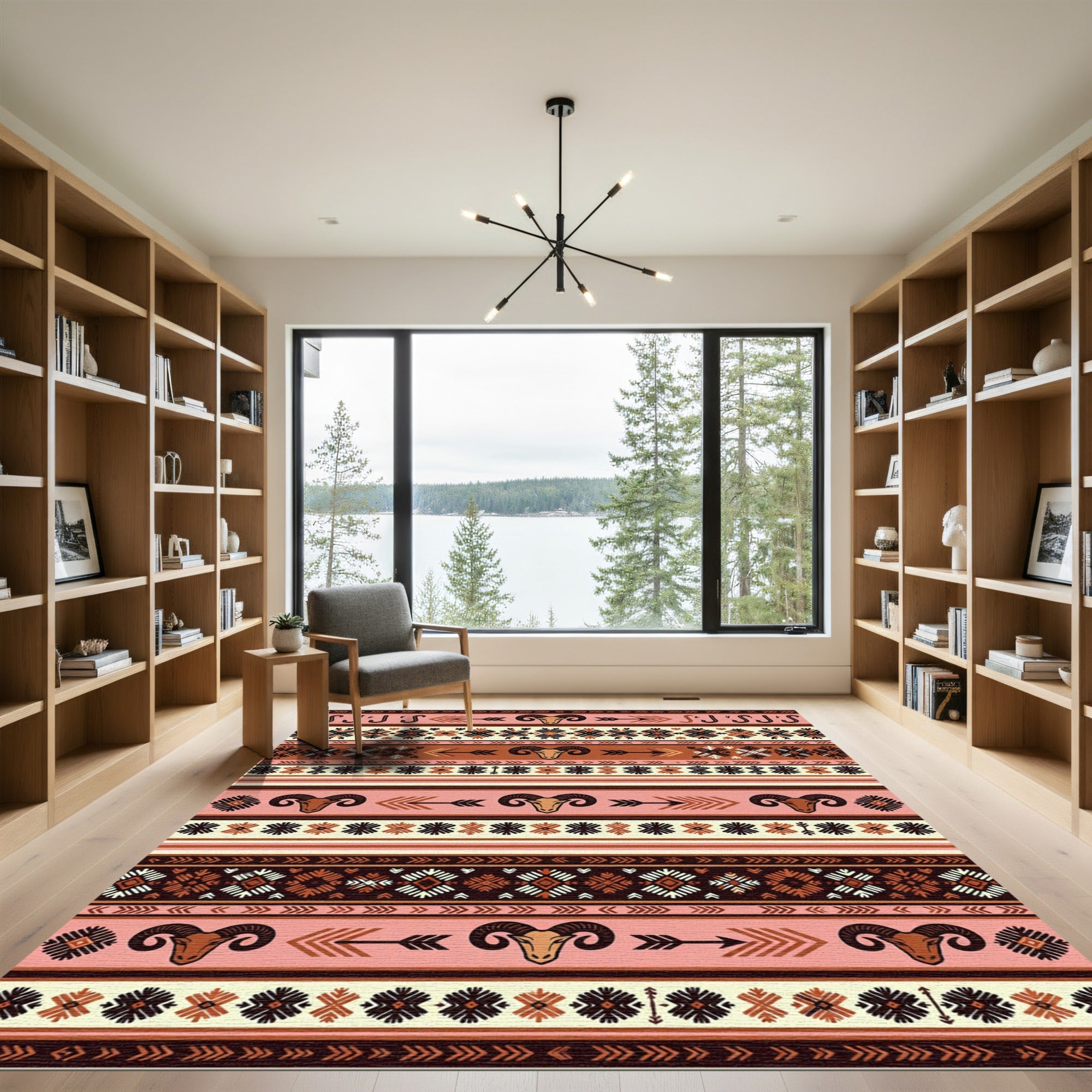 Earthy Ram Head Tribal Stripe Rug