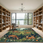 Enchanted Meadow Deer Forest Landscape Rug