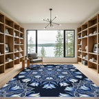 Cobalt Blue Tulips Mandala Circular Art Rug