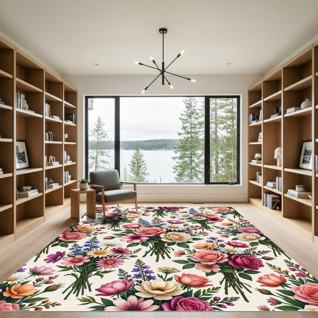 Elegant Floral Bouquet Watercolor Garden Rug