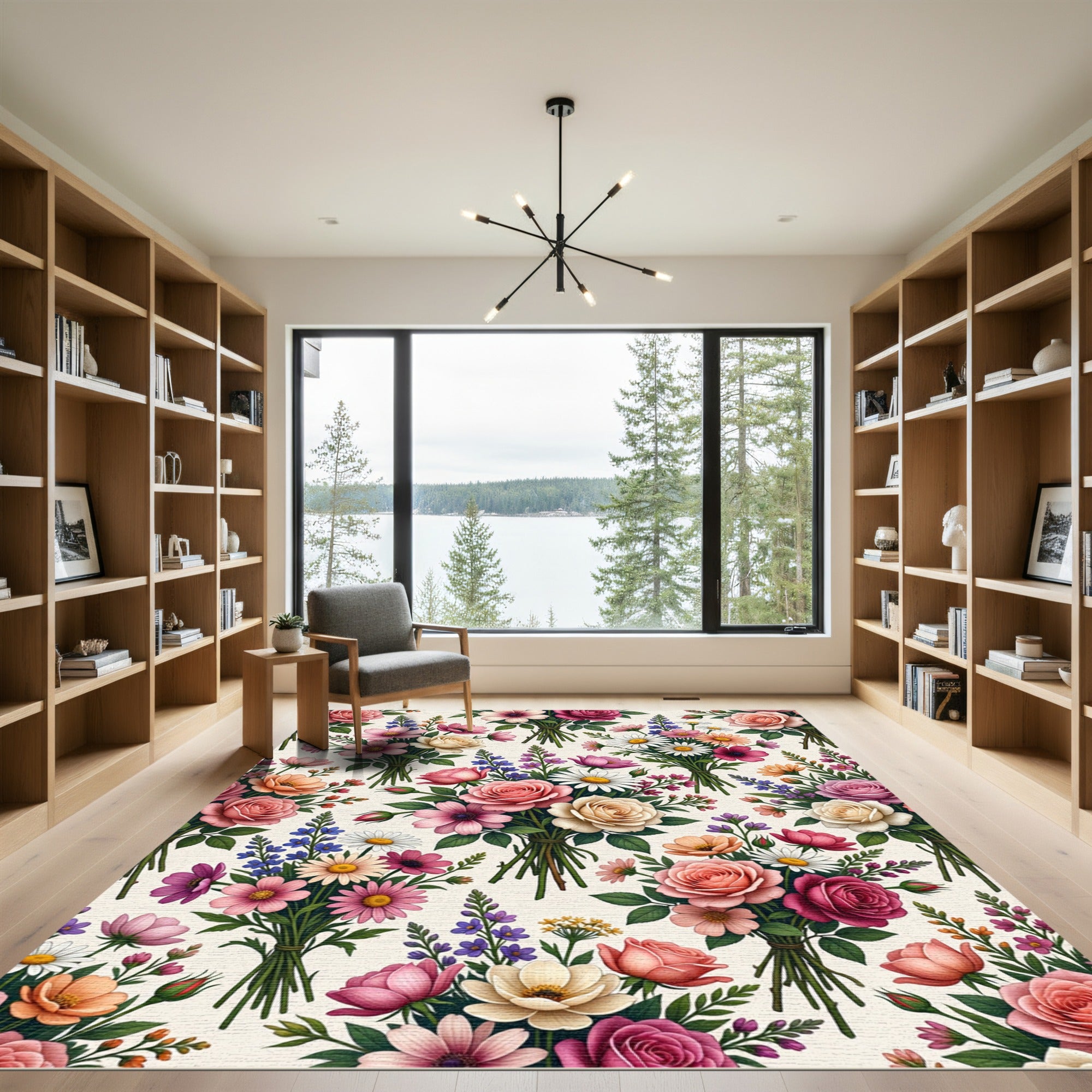 Elegant Floral Bouquet Watercolor Garden Rug