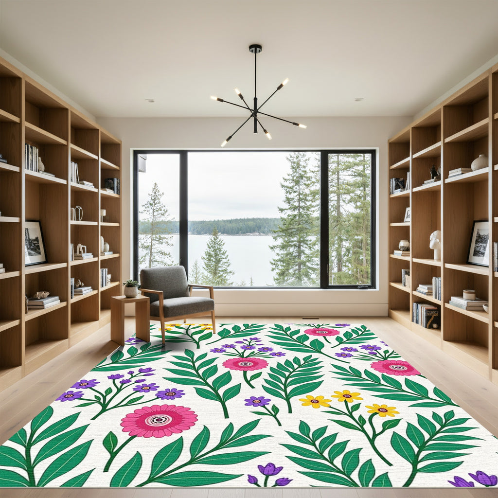 Bright Pink Purple Yellow Floral Branches Rug