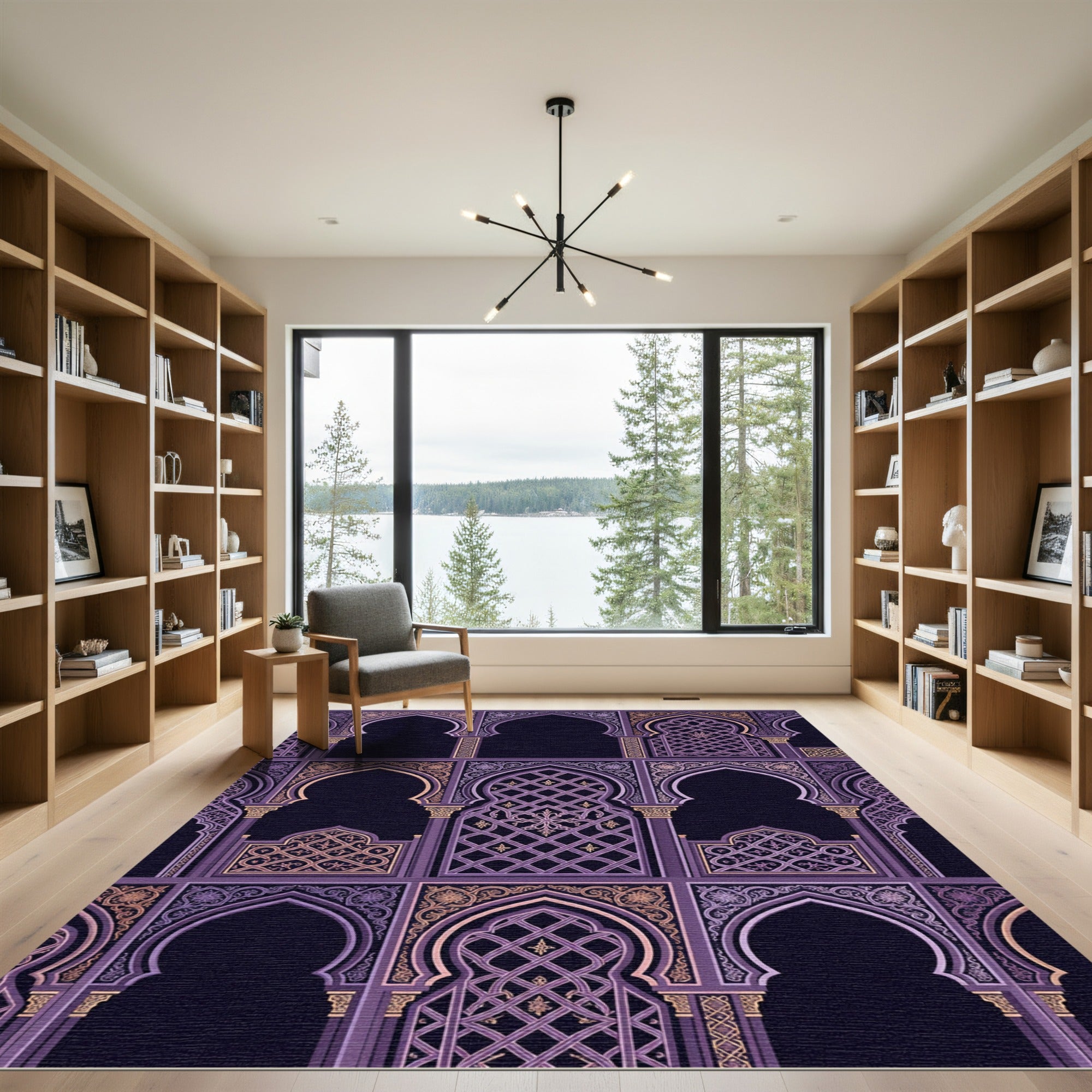 Elegant Purple Geometric Archway Window Rug