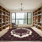 Dark Crimson Floral Ornate Medallion Rug