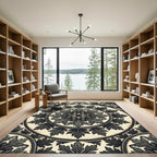 Charcoal Acanthus Leaf Circular Medallion Rug