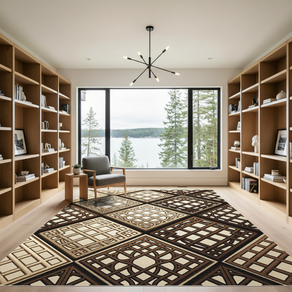Intricate Interlocking Lattice Squares Rug