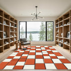 Terracotta White Checkerboard Grid Rug
