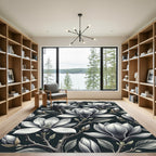 Monochrome White Magnolia Botanical Bloom Rug