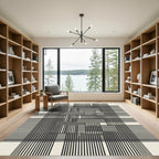 Black and White Geometric Interlocking Lines Rug