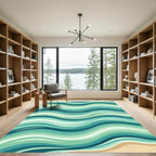 Teal Ocean Wave Abstract Rug