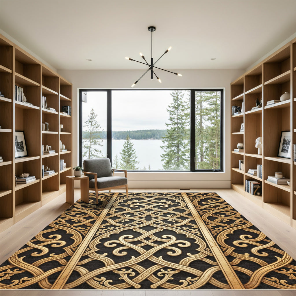 Golden Interlocking Arabesque Trellis Rug
