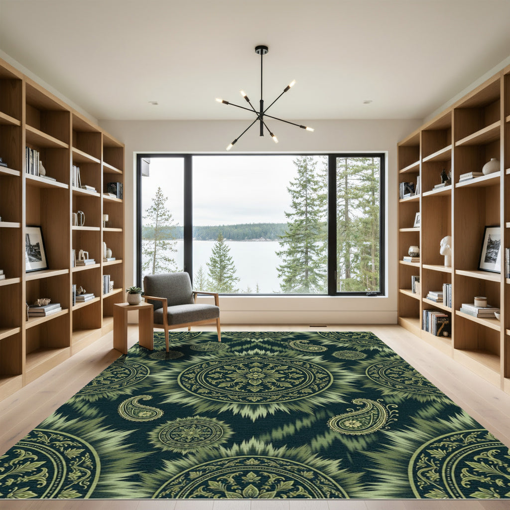 Olive Green Mandalas Paisley Radiance Rug