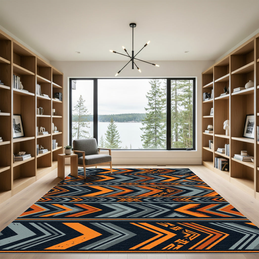 Bold Orange Gray Tribal Chevron Rug