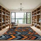 Bold Orange Gray Tribal Chevron Rug