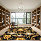 Gilded Baroque Floral Scroll Black Rug