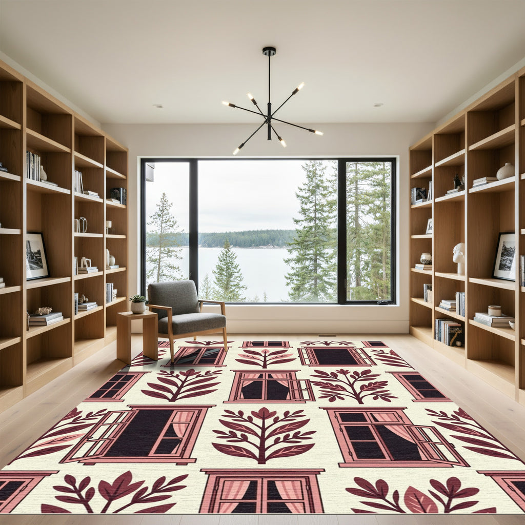 Blush Pink Botanical Window Garden Rug