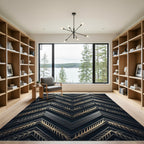 Metallic Gold Chevron Geometric Dark Accents Rug