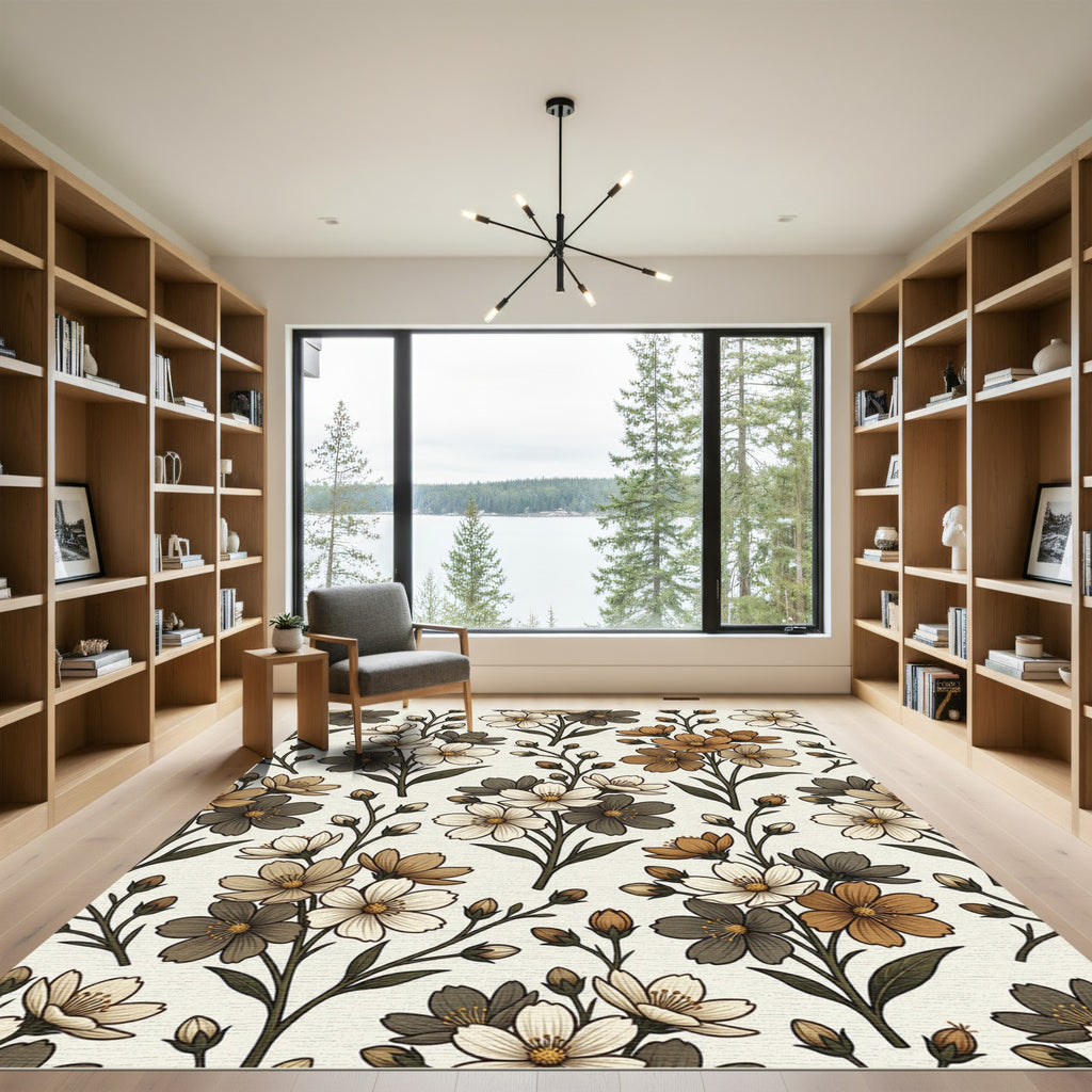 Earthy Tones Floral Botanical Arrangement Rug