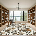 Earthy Tones Floral Botanical Arrangement Rug