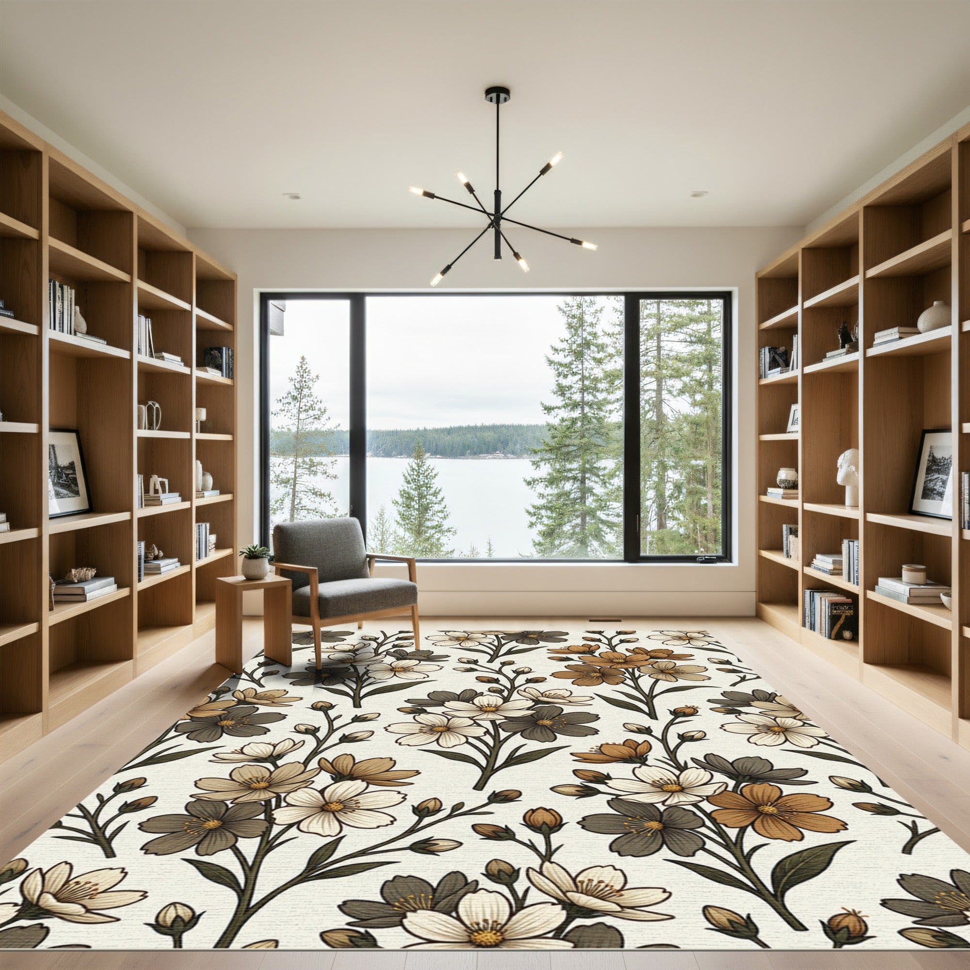 Earthy Tones Floral Botanical Arrangement Rug