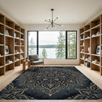 Midnight Charcoal Ornate Floral Medallion Rug