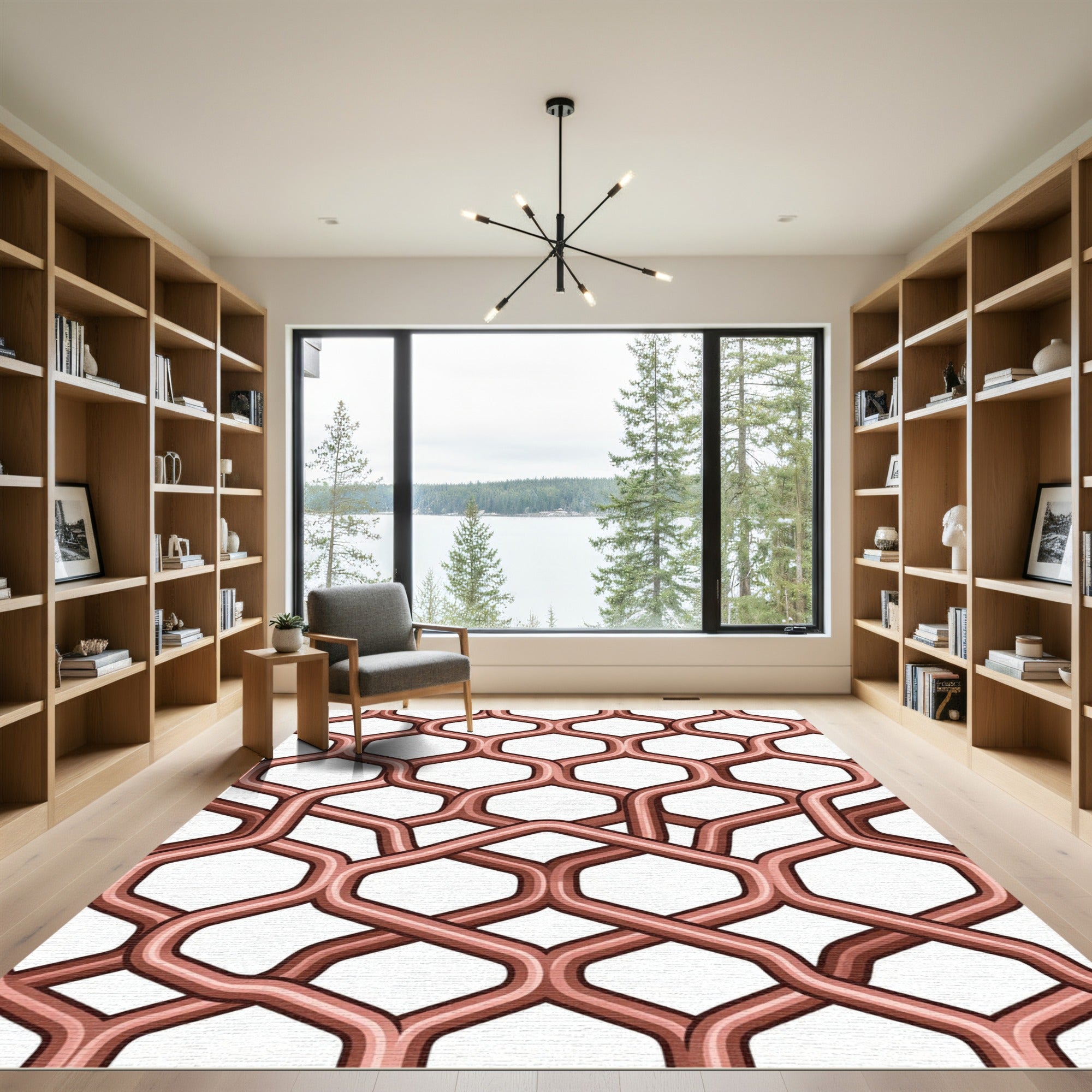 Copper Geometric Honeycomb Interlocking Grid Rug