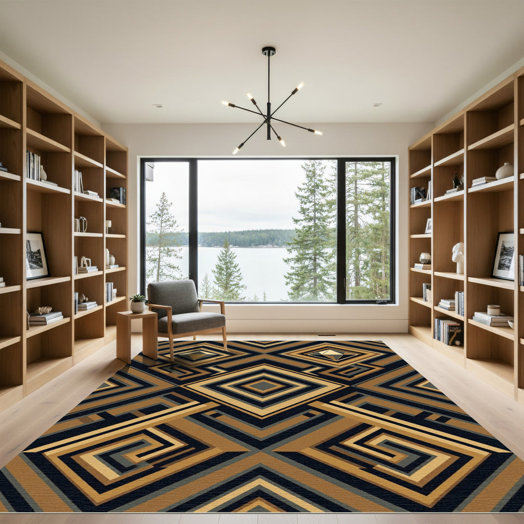 Geometric Bronze Gold Art Deco Diamond Rug