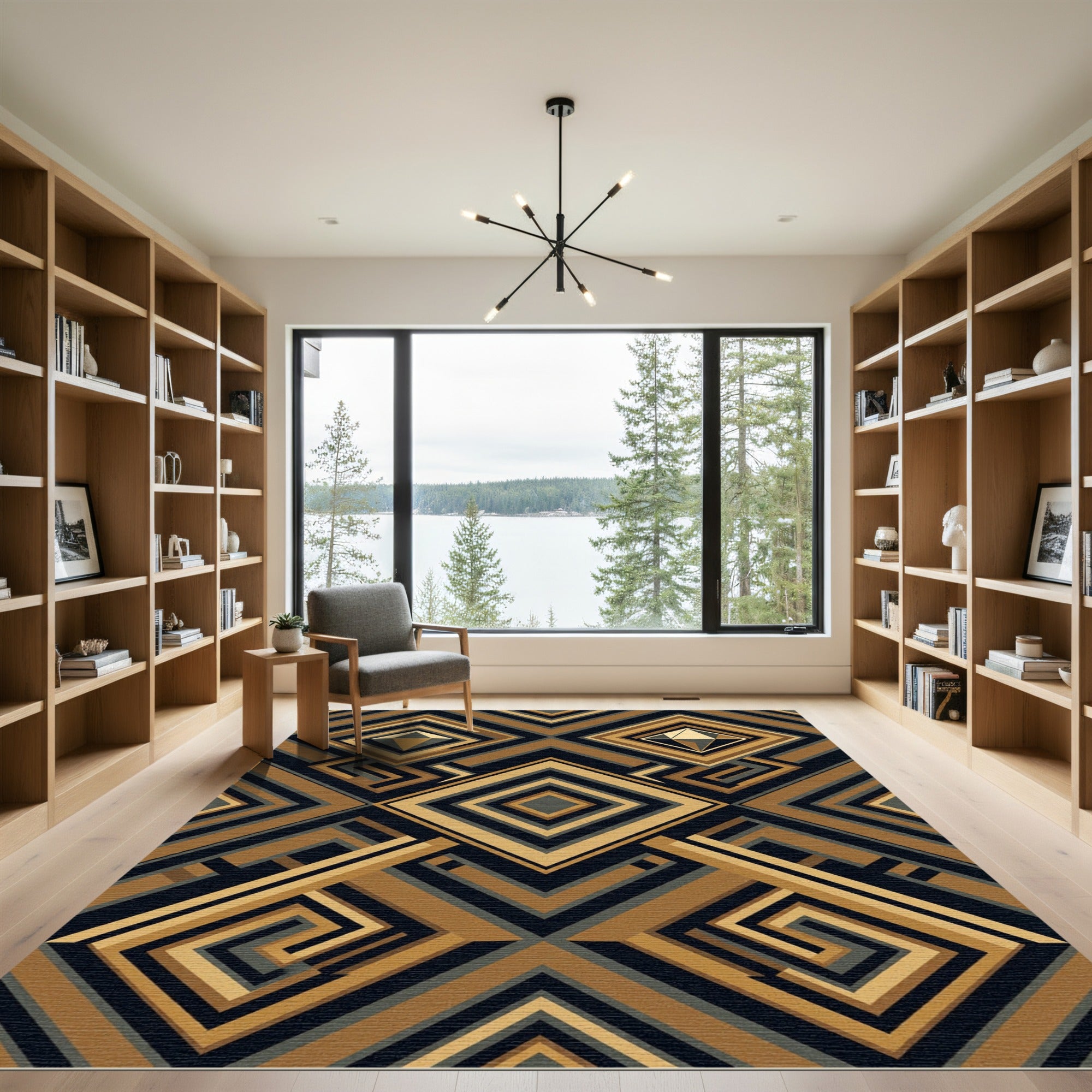 Geometric Bronze Gold Art Deco Diamond Rug