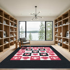 Checkered Pink Heart Grid Rug