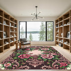 Ornate Pink Floral Scrollwork Rug