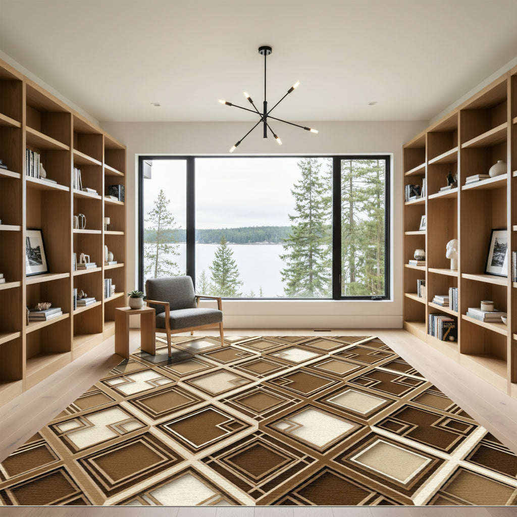 Modern Bronze Geometric Diamond Layered Rug