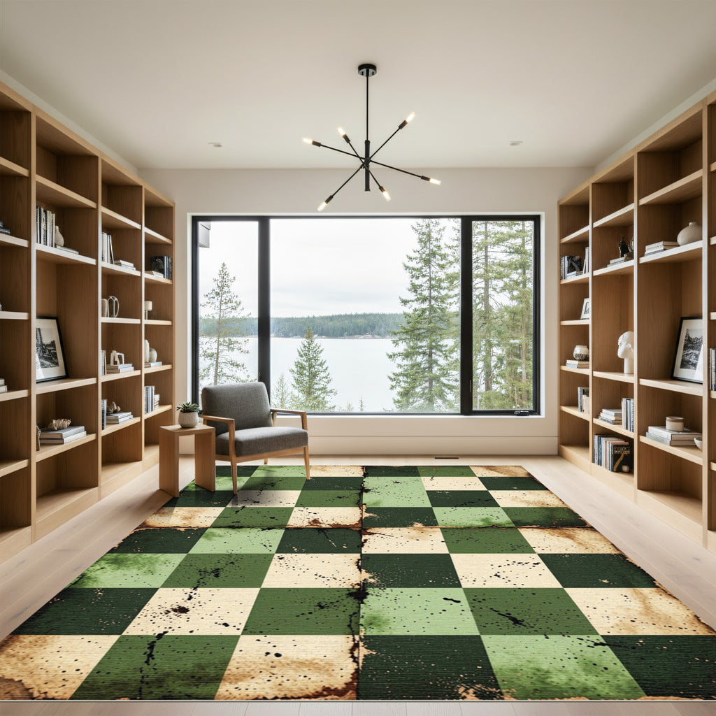 Vintage Green Checkerboard Splatter Rug