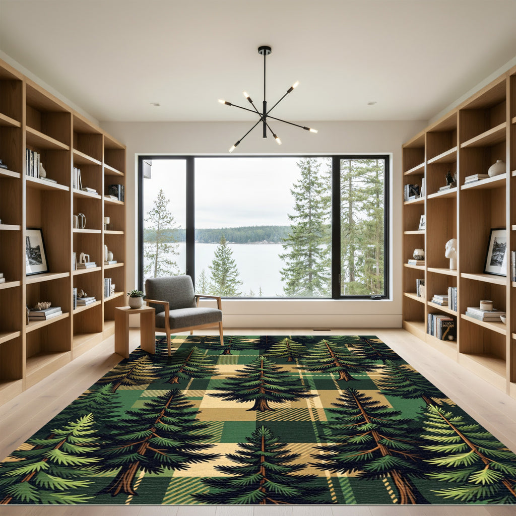 Forest Pine Plaid Evergreen Checkered Rug