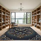 Opulent Charcoal Gold Lotus Mandala Rug