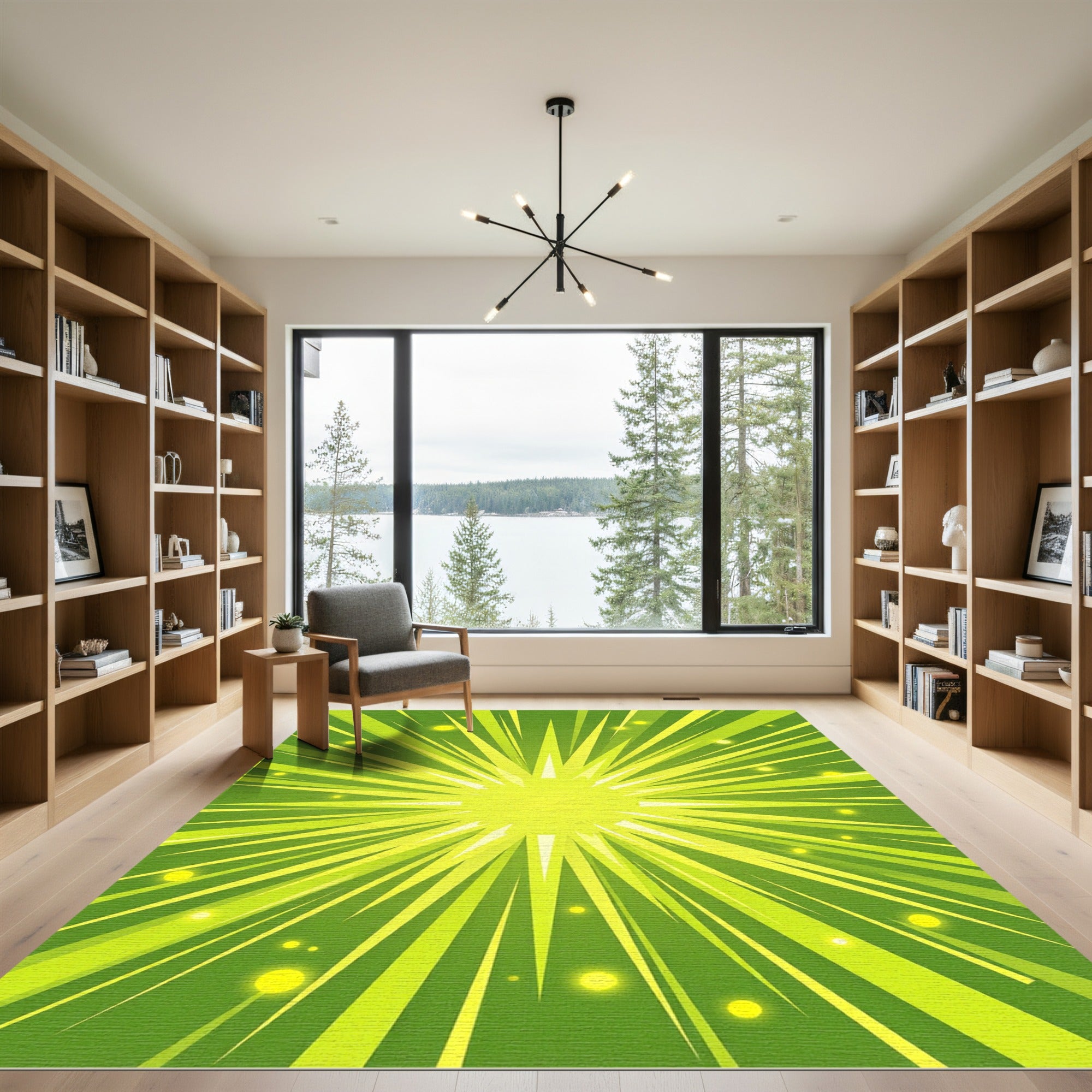 Radiant Lime Green Sunburst Explosion Rug