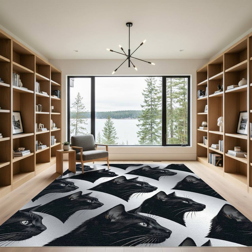 Black Cats Head Repeat Composition Rug