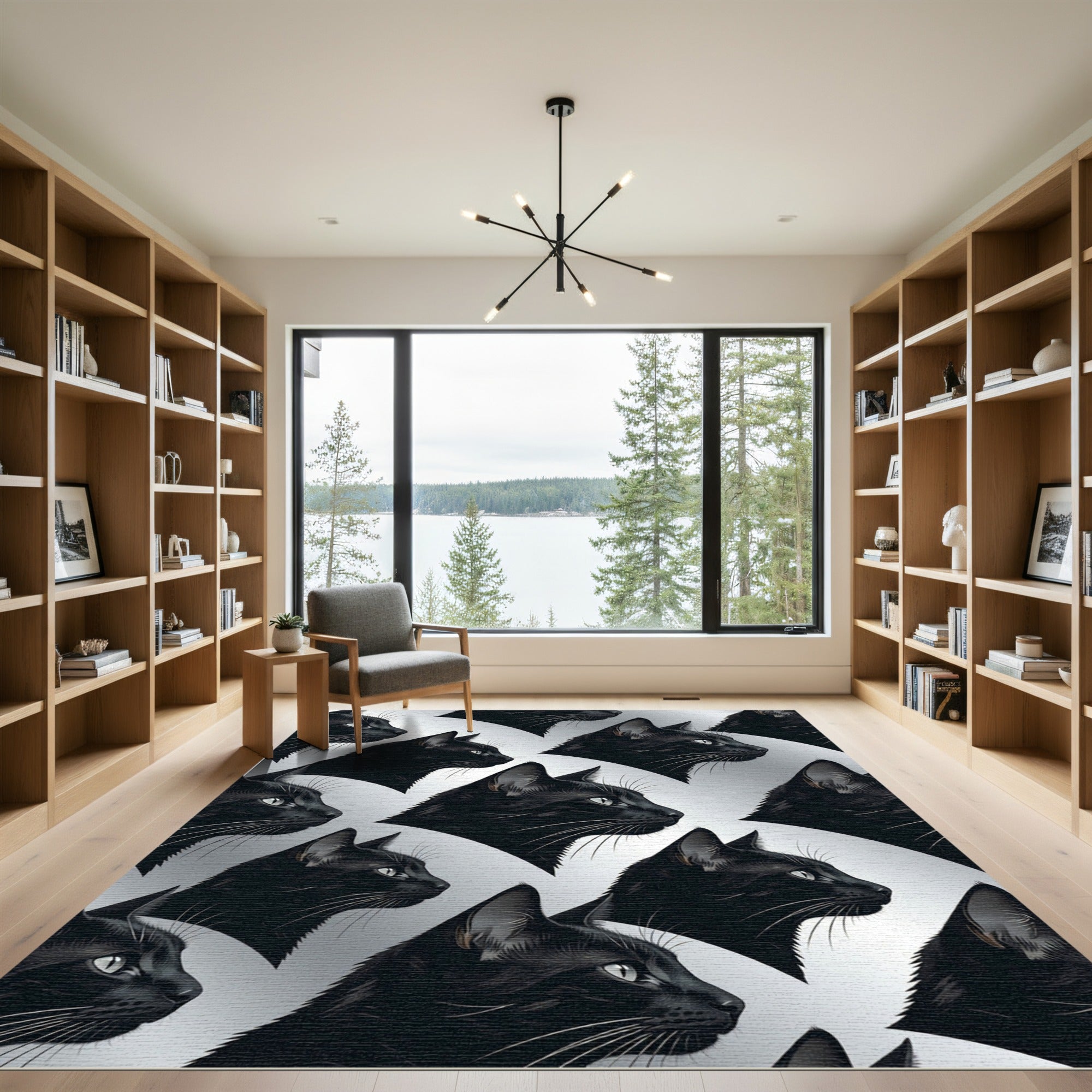 Black Cats Head Repeat Composition Rug